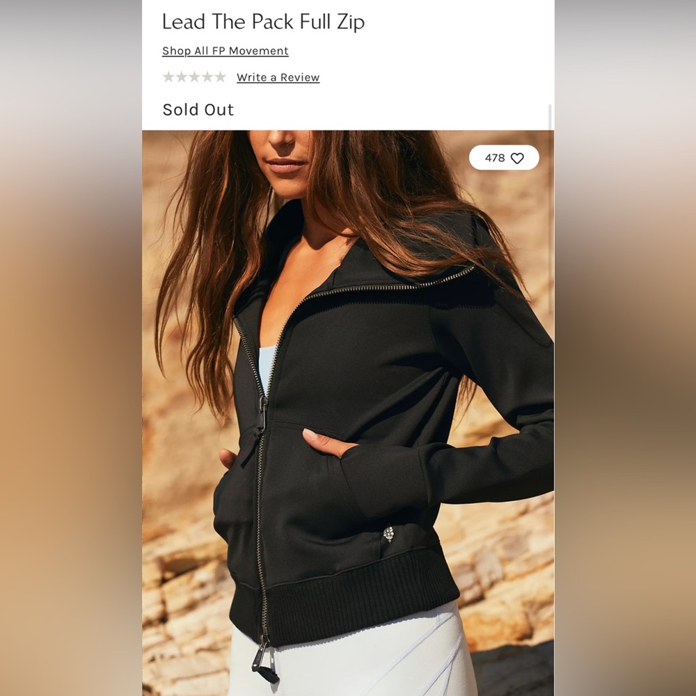 Free people movment lead the pack full zip jacket black stretch collar FP